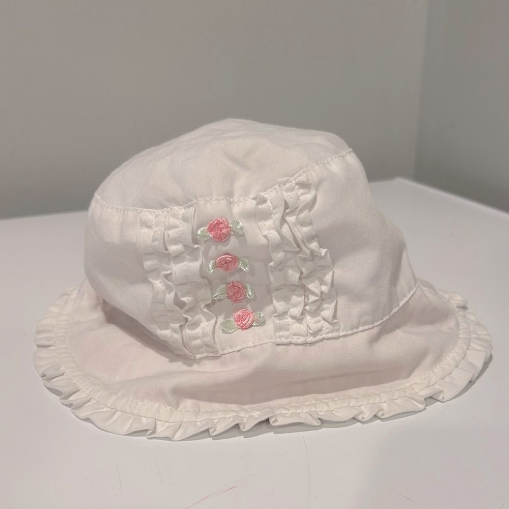 Rosettes and Ruffled White Sunhat
